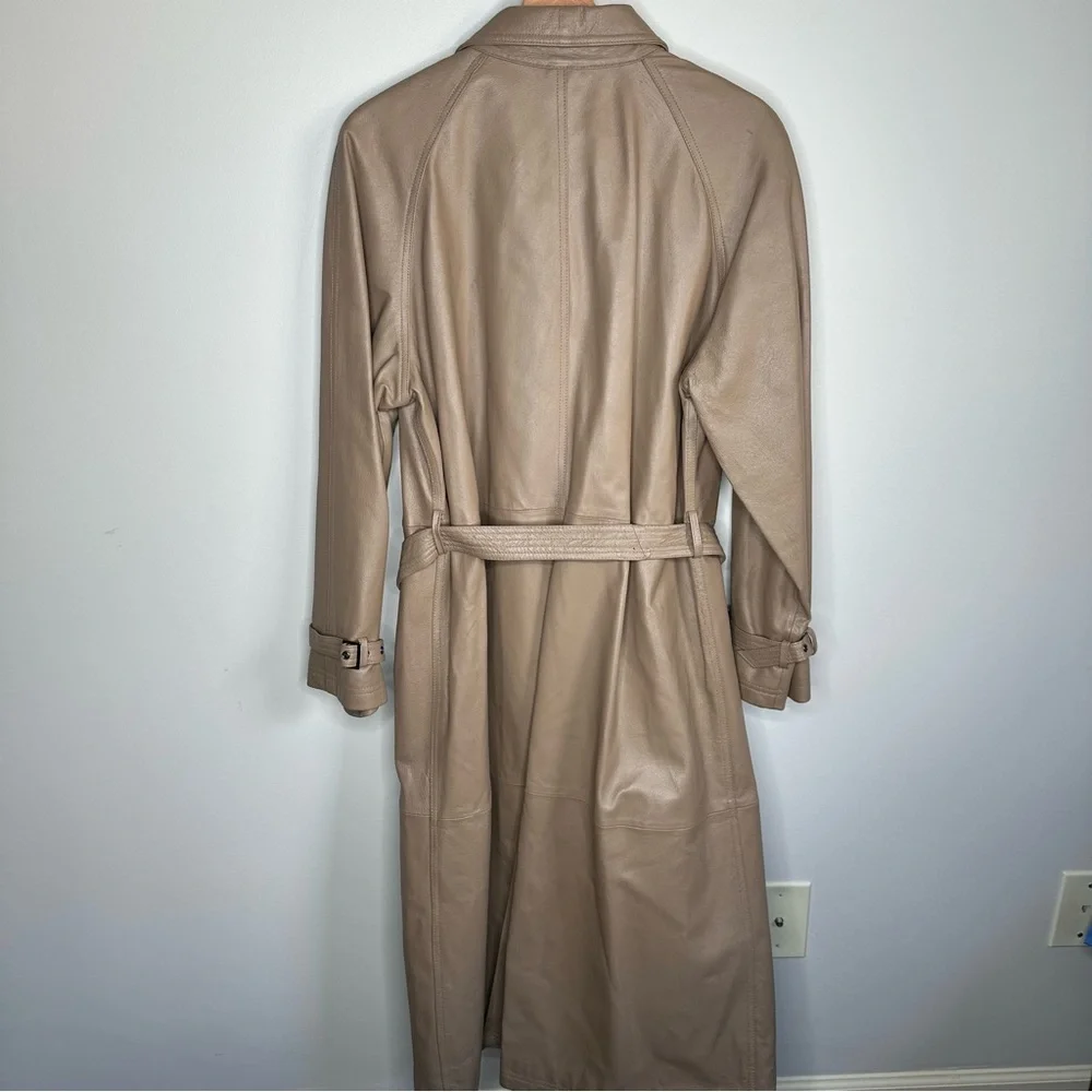 Pamela McCoy vintage tan Leather Trench Coat - Picture 3 of 3